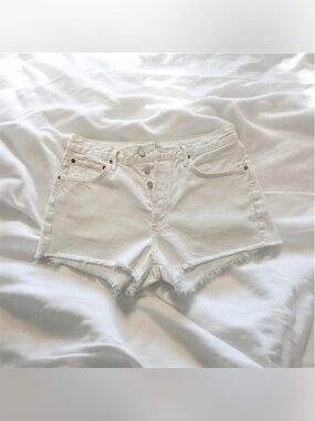 Agolde White Frayed Hem High-Rise Denim Shorts